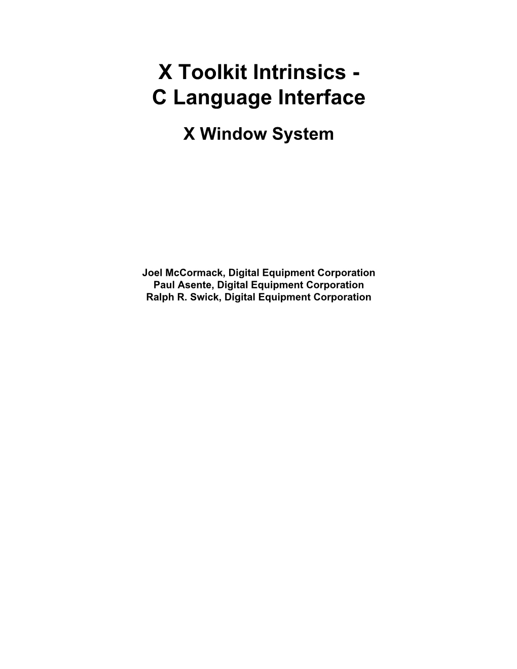 X Toolkit Intrinsics - C Language Interface X Window System