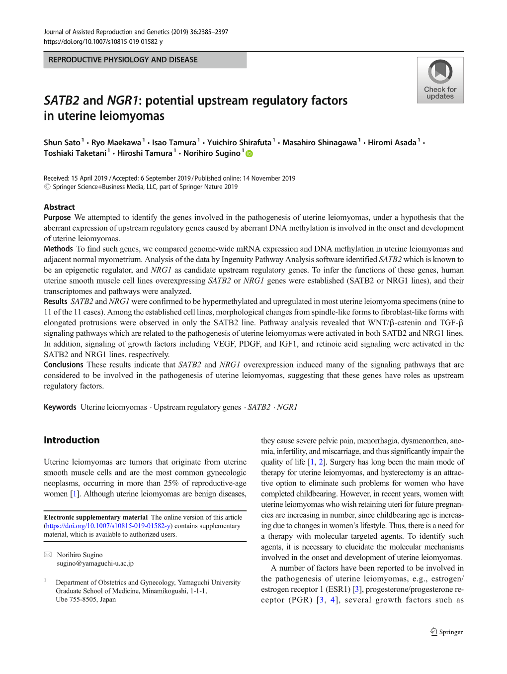 SATB2 and NGR1: Potential Upstream Regulatory Factors in Uterine Leiomyomas