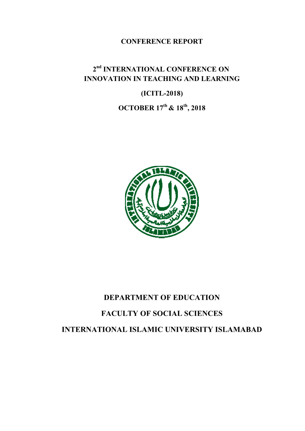 Department of Education Faculty of Social Sciences International Islamic