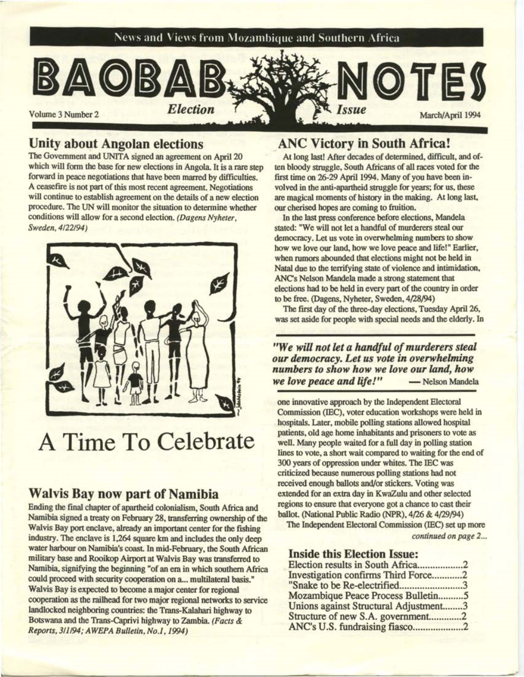 BAOBAB ~~Nofei Volume 3 Number 2 Election Issue March/April 1994