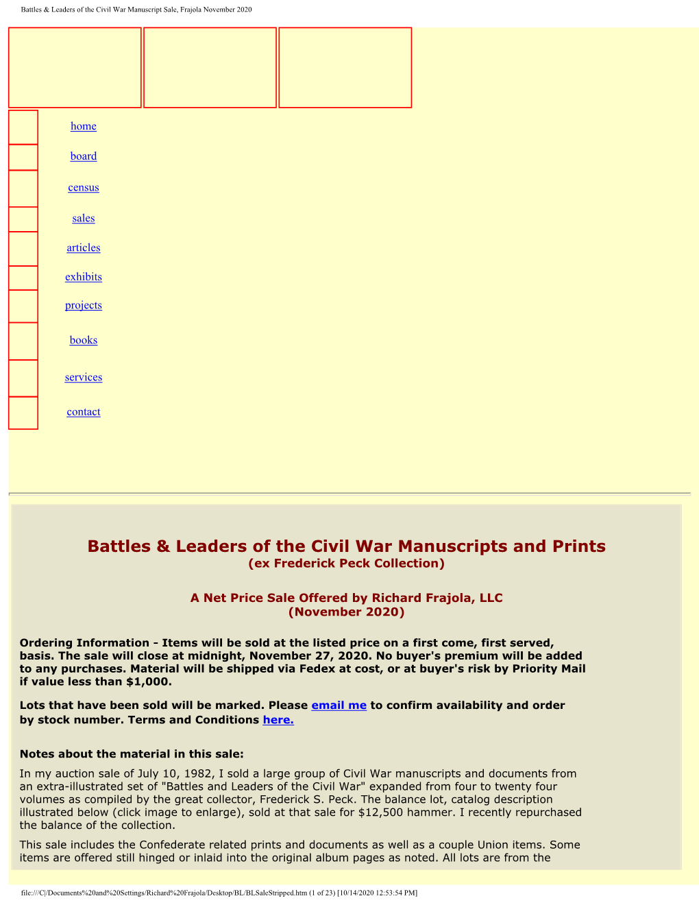 Battles & Leaders of the Civil War Manuscript Sale, Frajola November