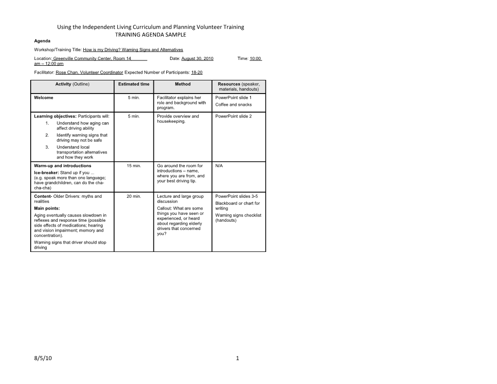 Developing an Individual Training Agenda