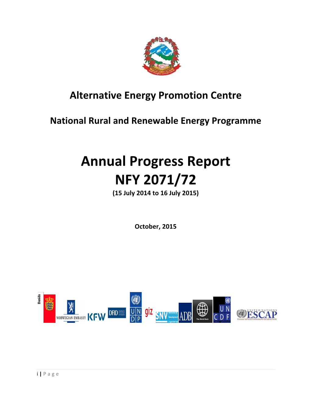 NRREP Annual Progress Report (15 July 2014 to 16 July 2015)