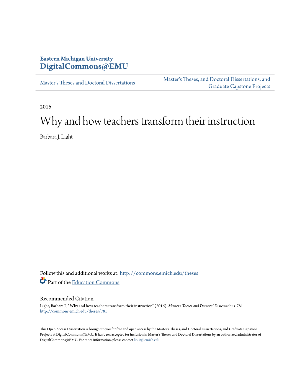 Why and How Teachers Transform Their Instruction Barbara J