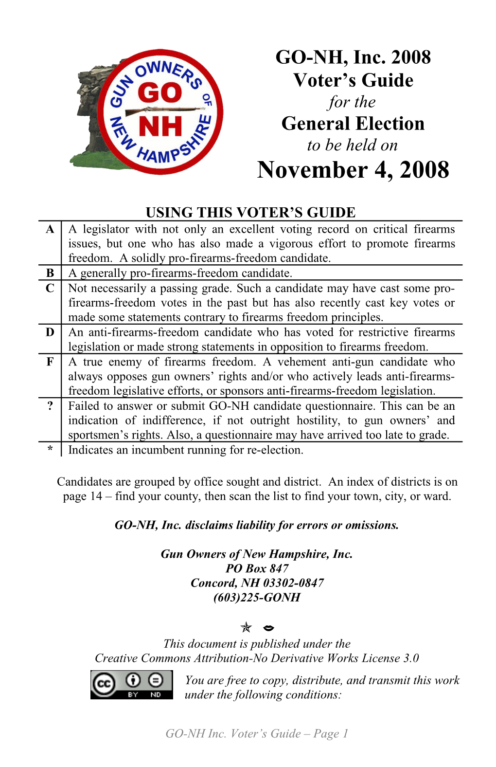 GO-NH, Inc 2008 Voter's Guide