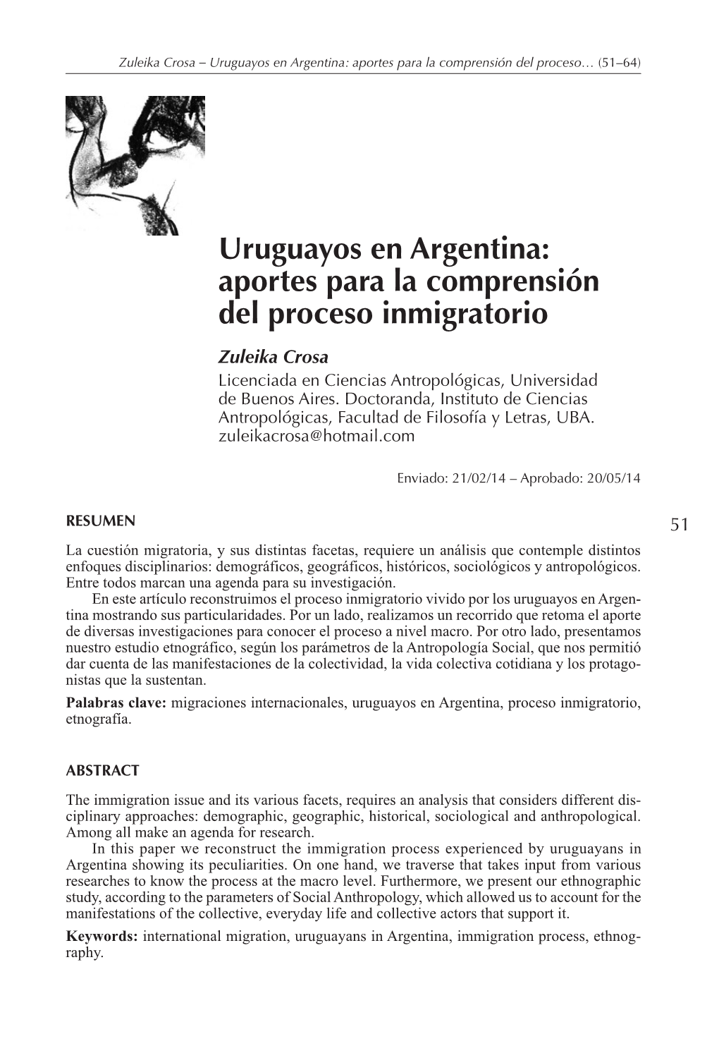 Uruguayos En Argentina: Aportes Para La Comprensión Del Proceso… (51–64)