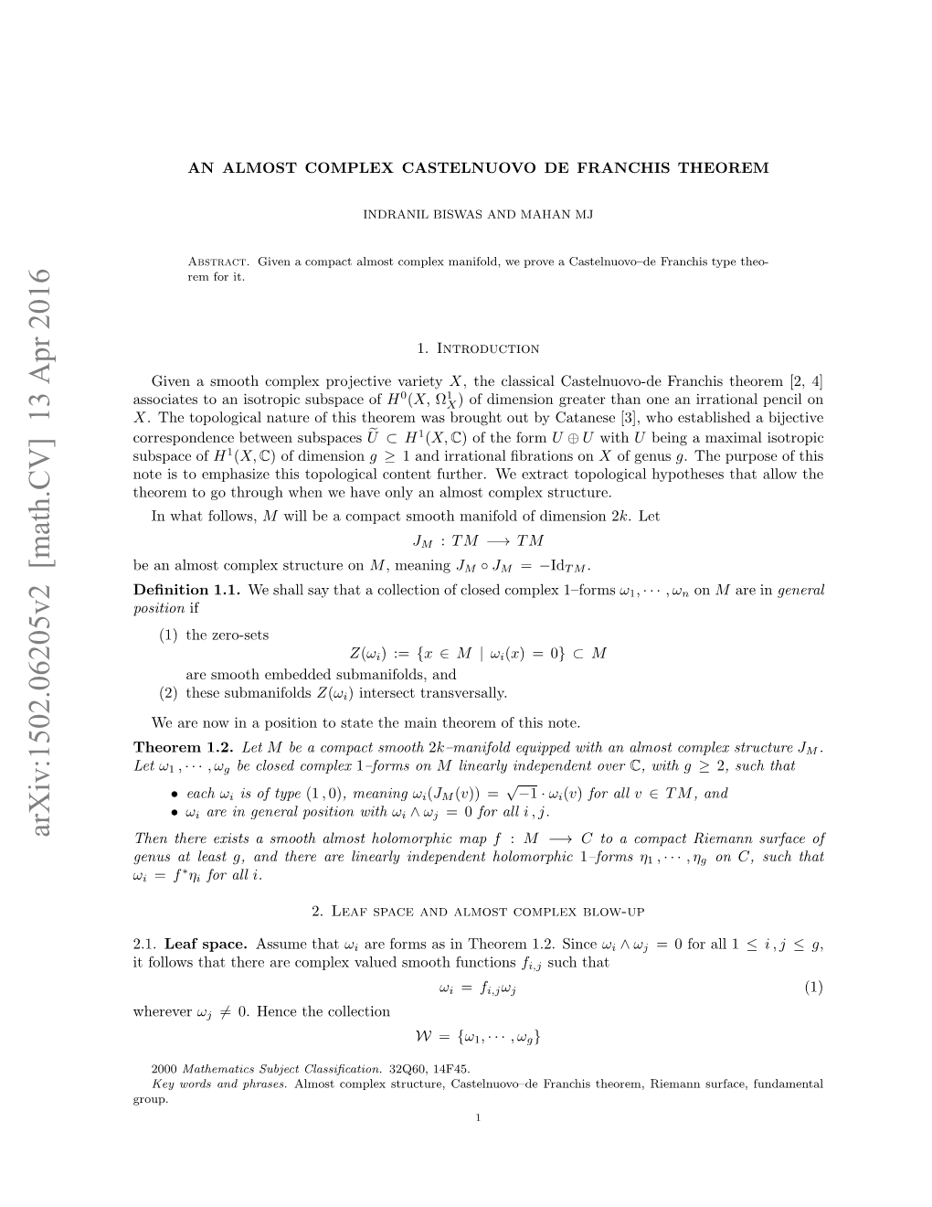 An Almost Complex Castelnuovo De Franchis Theorem