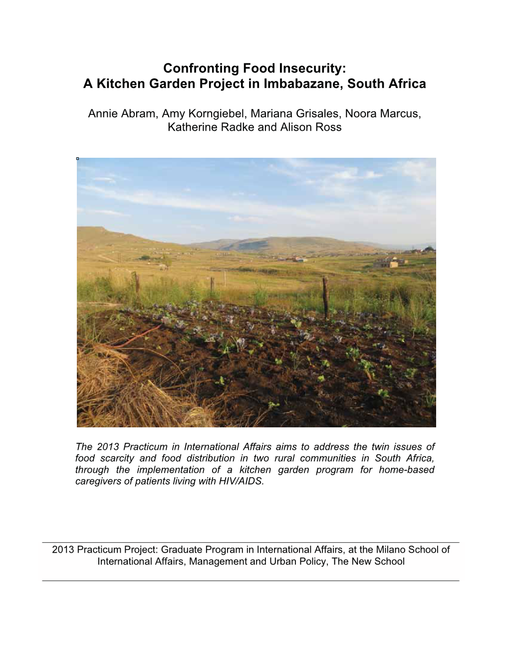 Confronting Food Insecurity: a Kitchen Garden Project in Imbabazane, South Africa