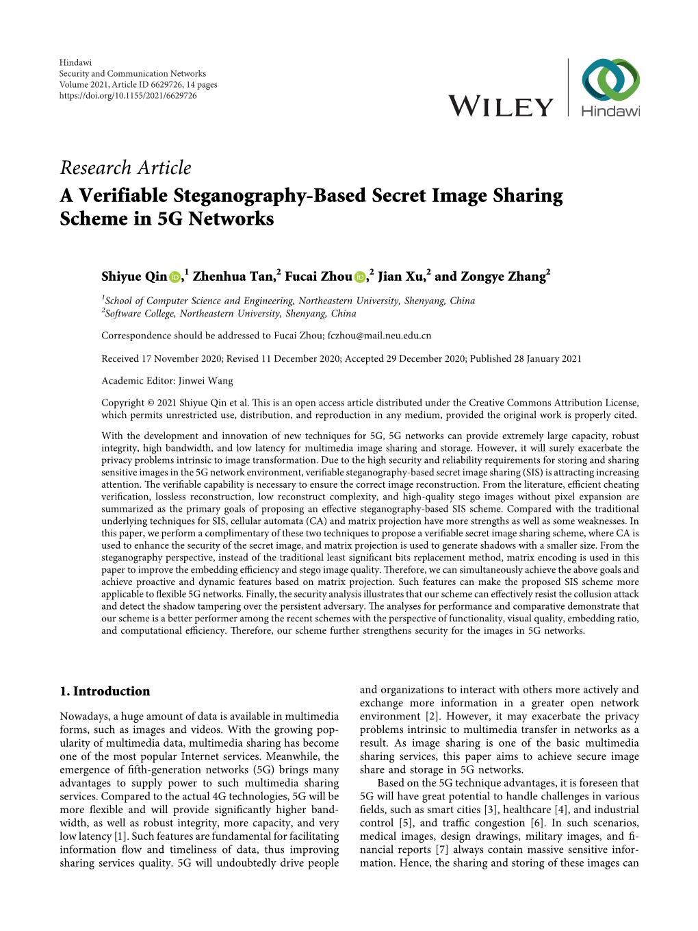 A Verifiable Steganography-Based Secret Image Sharing Scheme in 5G Networks