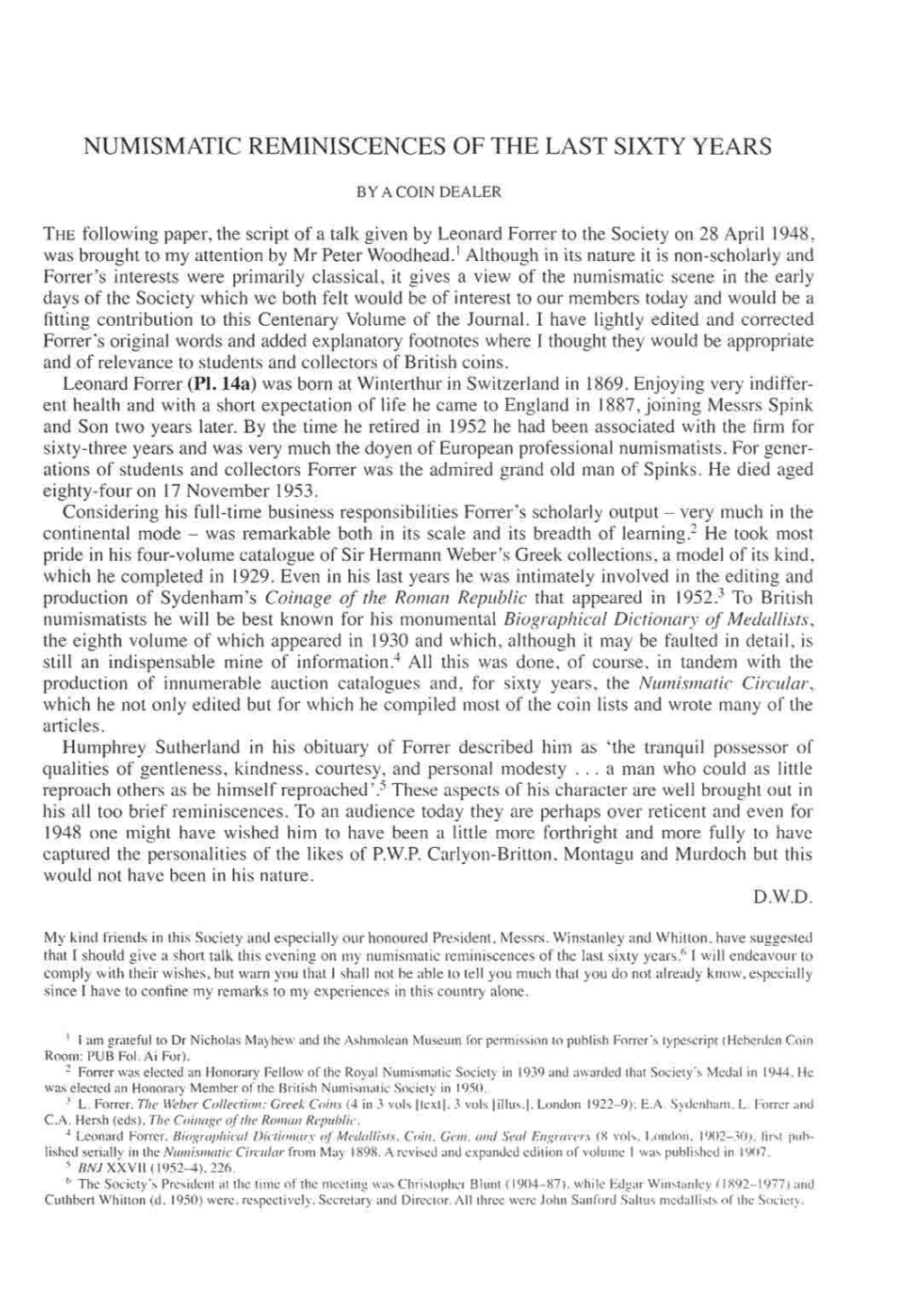 Numismatic Circular, Which He Not Only Edited but for Which He Compiled Most of the Coin Lists and Wrote Many of the Articles