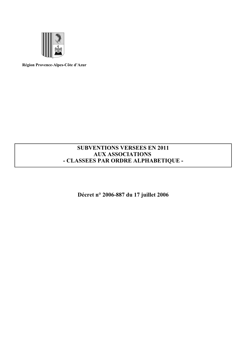 Subventions Versees En 2011 Aux Associations - Classees Par Ordre Alphabetique