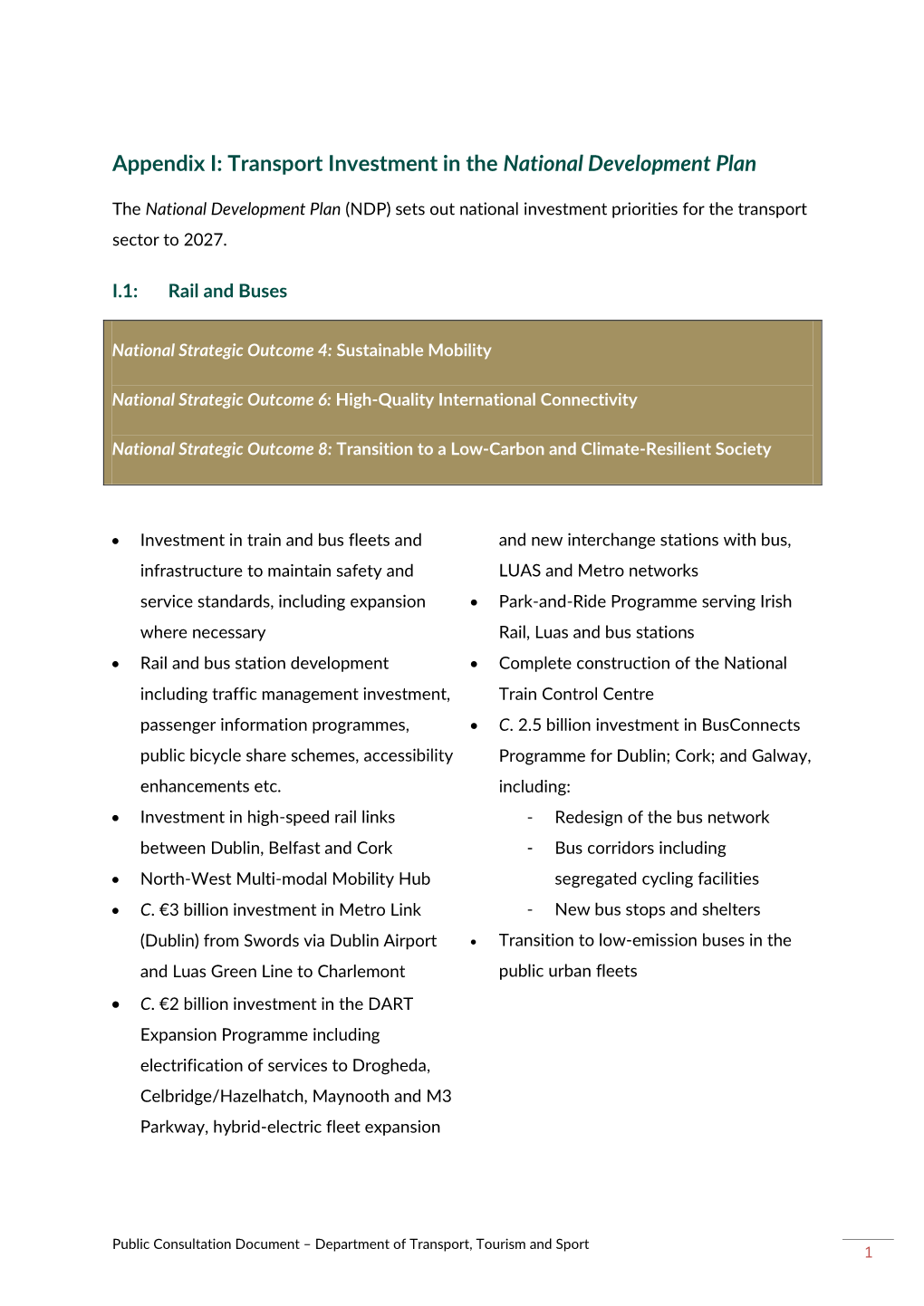 Appendix I: Transport Investment in the National Development Plan