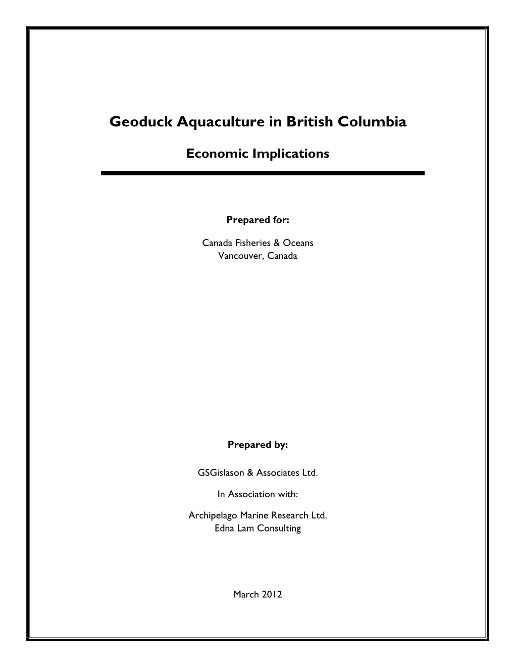 Geoduck Aquaculture in British Columbia