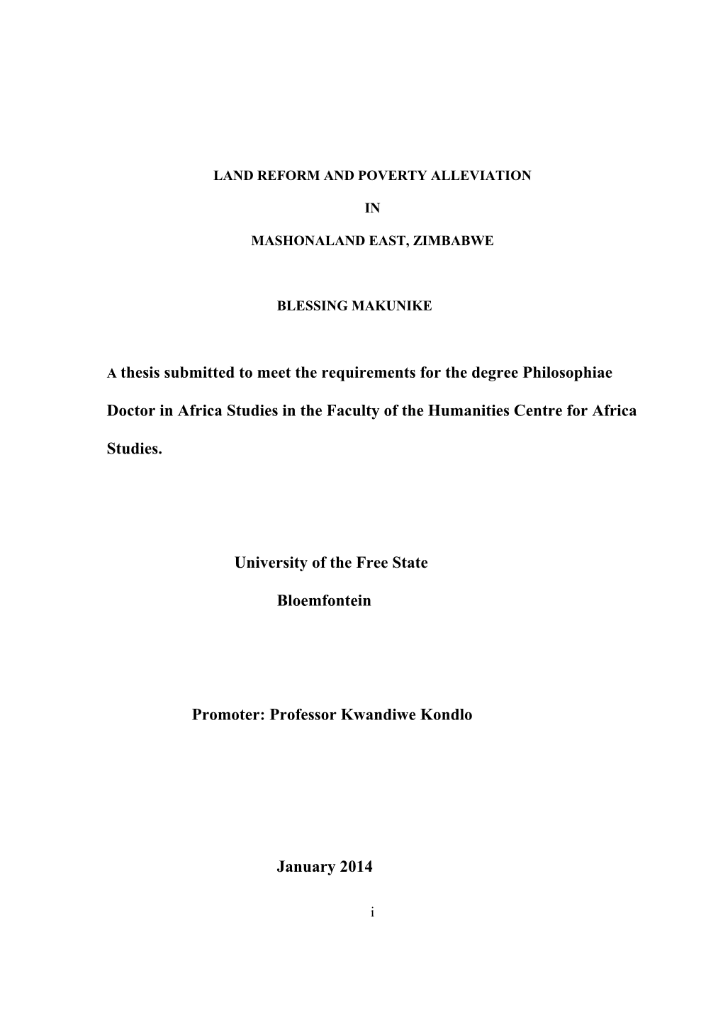 A Thesis Submitted to Meet the Requirements for the Degree Philosophiae