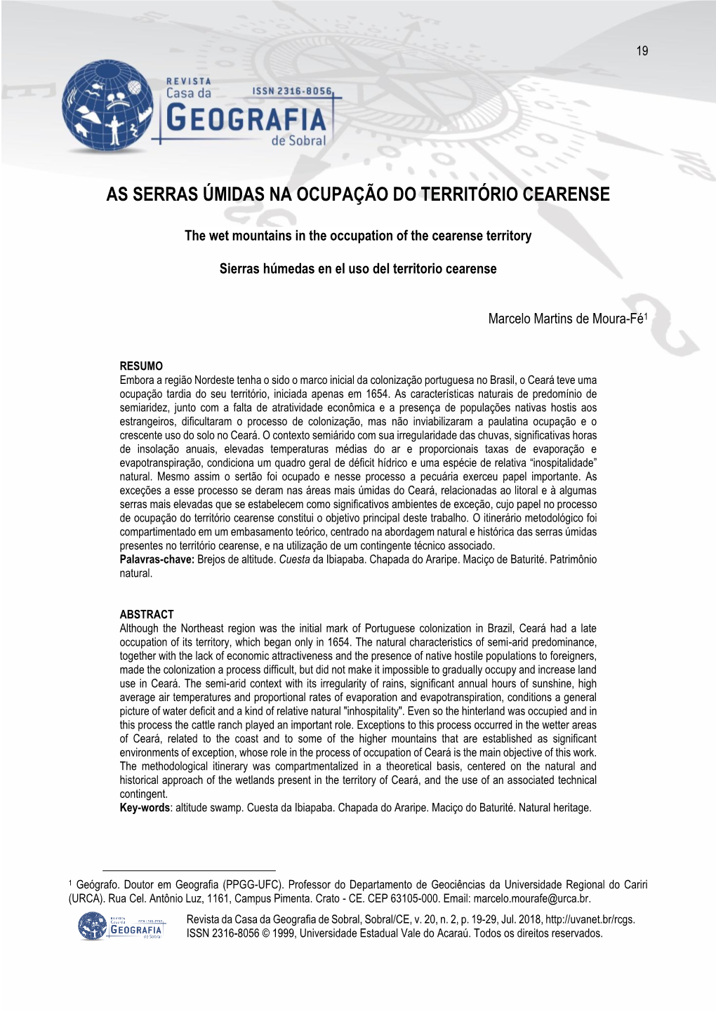 As Serras Úmidas Na Ocupação Do Território Cearense