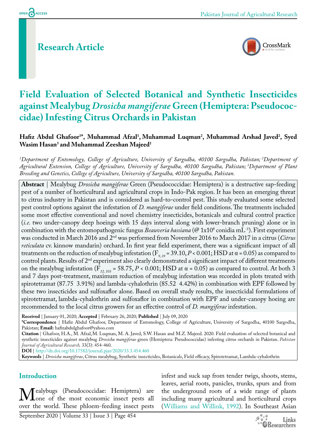 Research Article Field Evaluation of Selected Botanical And