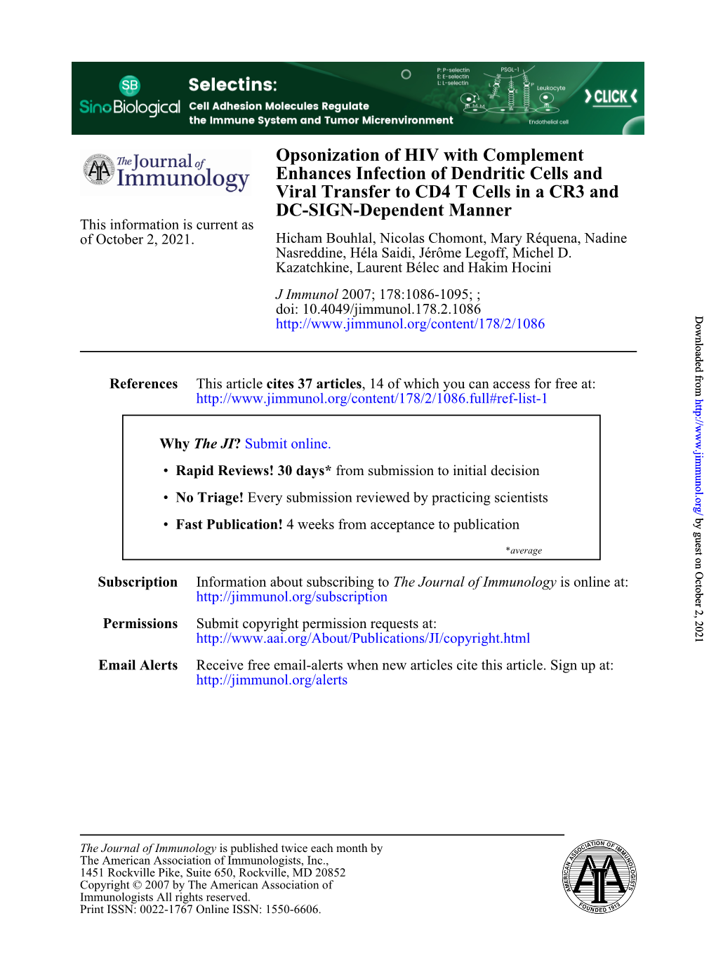 DC-SIGN-Dependent Manner Viral Transfer to CD4 T Cells in a CR3