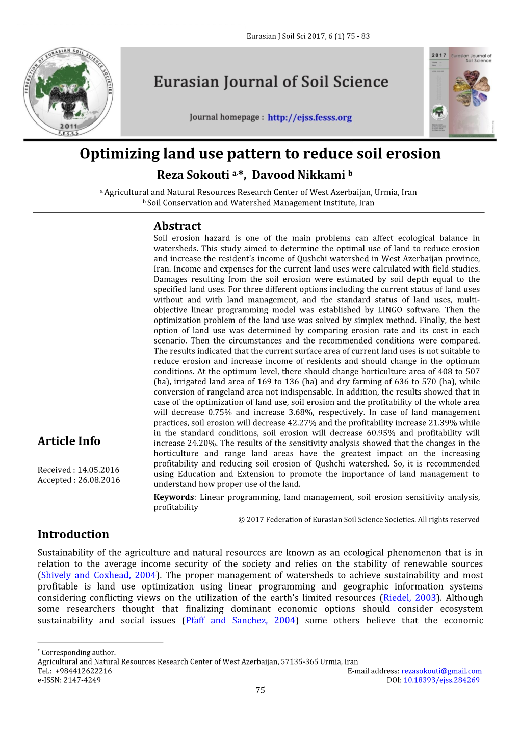 Optimizing Land Use Pattern to Reduce Soil Erosion