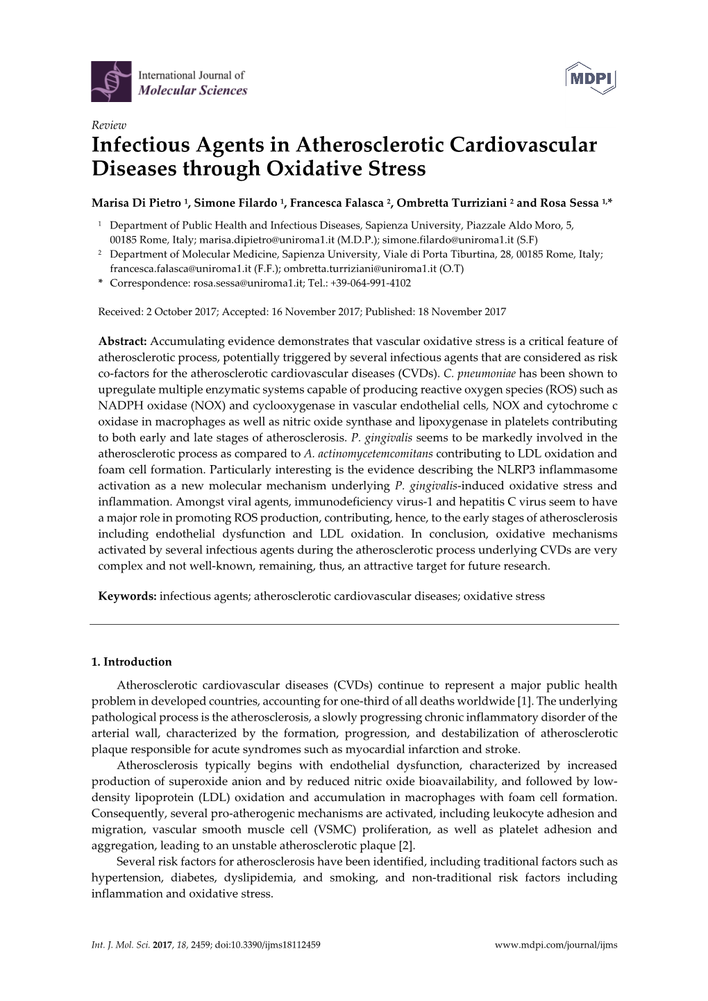 Infectious Agents in Atherosclerotic Cardiovascular Diseases Through Oxidative Stress