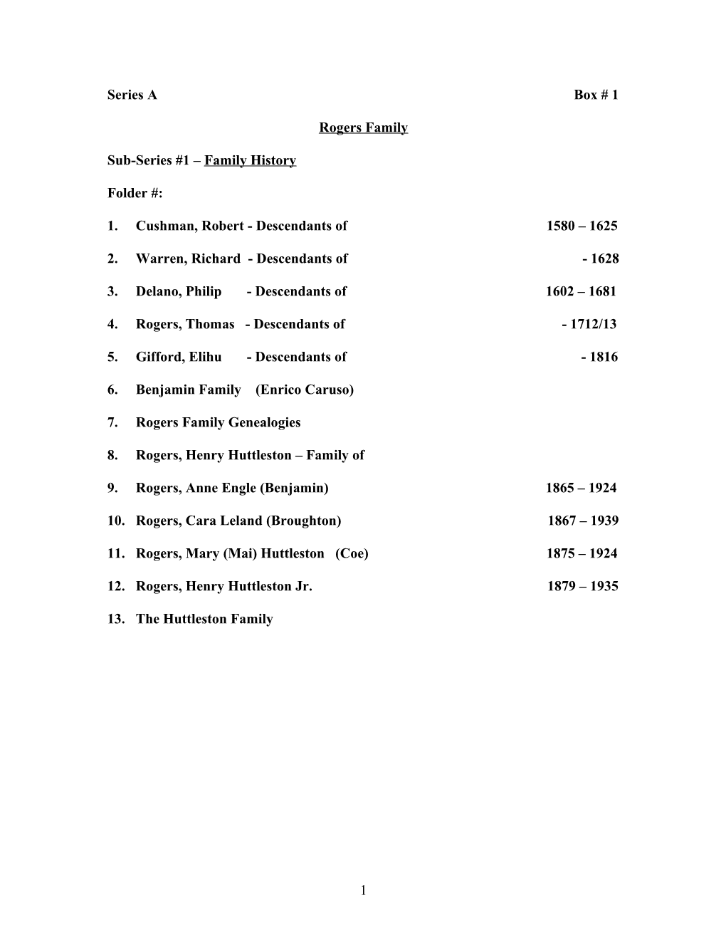 Sub-Series #1 Family History