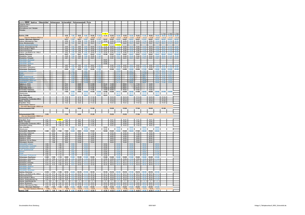 Buslinie 6800 Itzehoe - Ottenbüttel - Hohenaspe - Schenefeld - Hohenwestedt / Puls Tagestyp: Mo-Fr Fahrtnummer Informationen Zum Fahrplan Hinweise