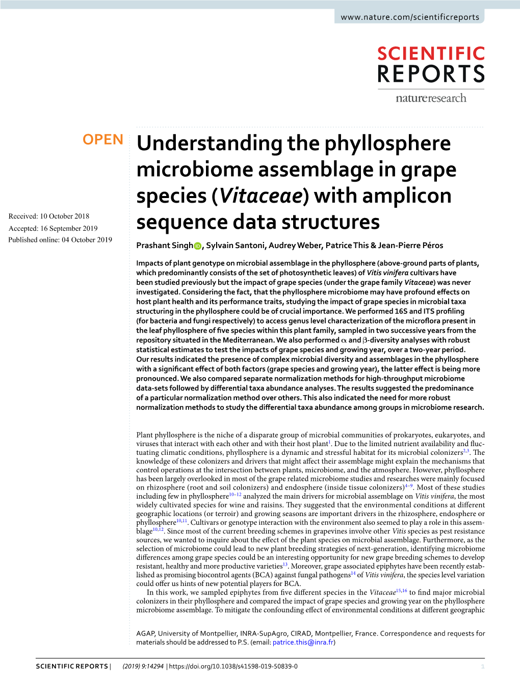 Understanding the Phyllosphere Microbiome Assemblage in Grape