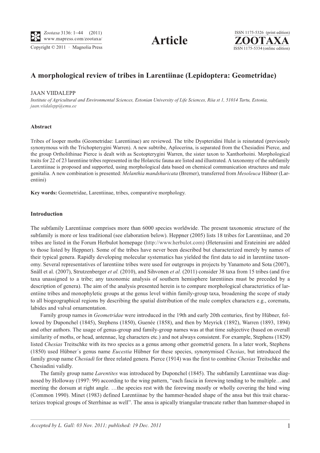 Article ZOOTAXA Copyright © 2011 · Magnolia Press ISSN 1175-5334 (Online Edition)