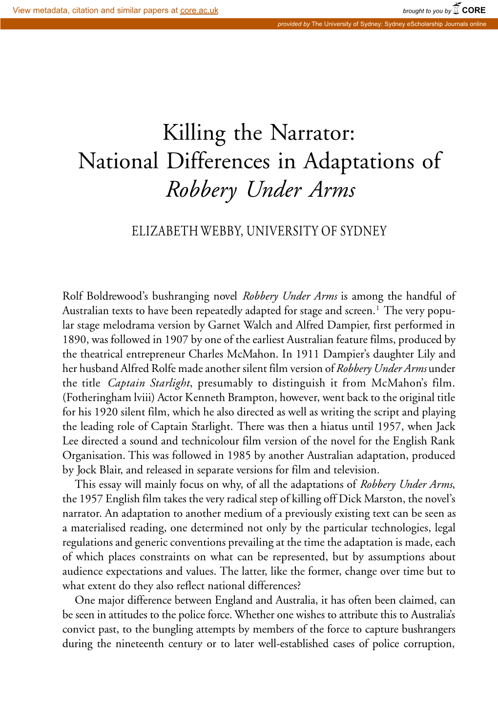 National Differences in Adaptations of Robbery Under Arms