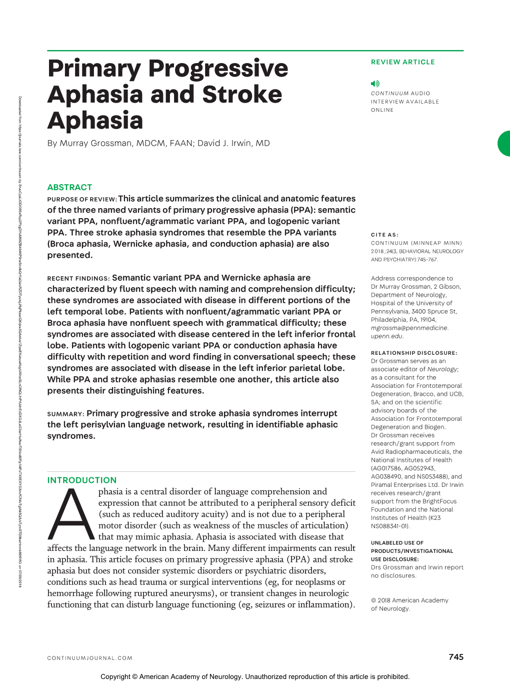 Primary Progressive Aphasia and Stroke Aphasia