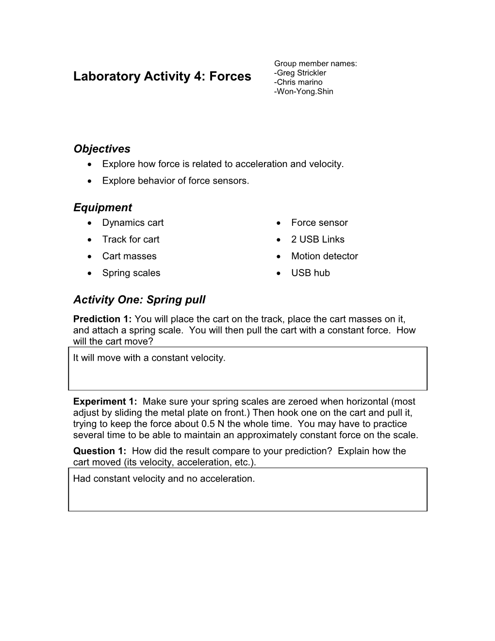 Laboratory Activity 1: Position Graphs