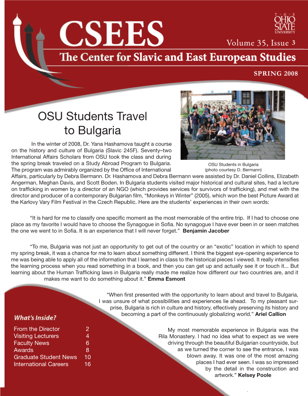 OSU Students Travel to Bulgaria in the Winter of 2008, Dr