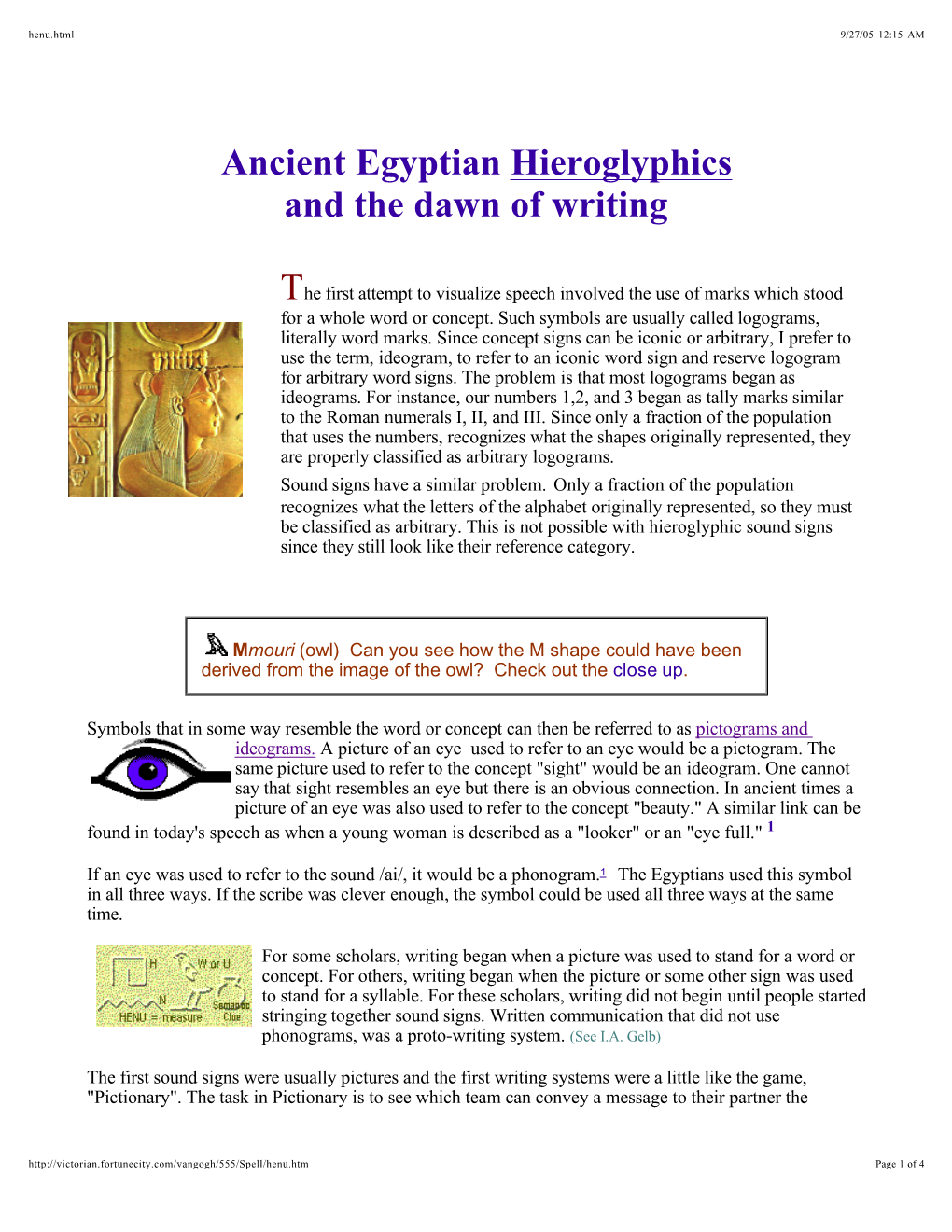 Ancient Egyptian Hieroglyphics and the Dawn of Writing T