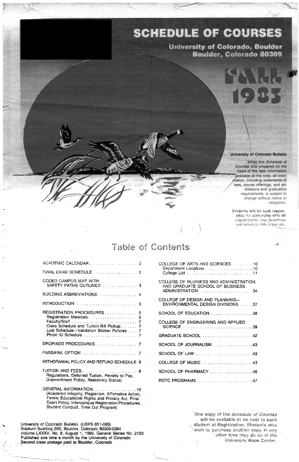 Fall 1985 Schedule of Courses