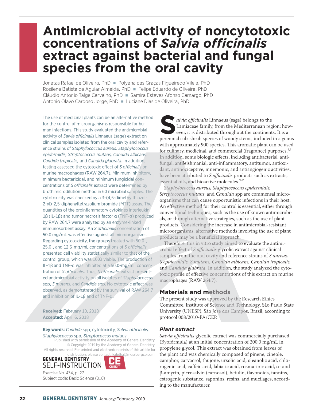 Salvia Officinalis Extract Against Bacterial and Fungal Species from the Oral Cavity