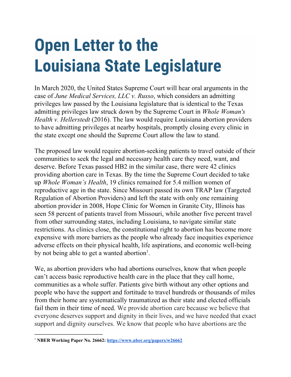 Open Letter to the Louisiana State Legislature