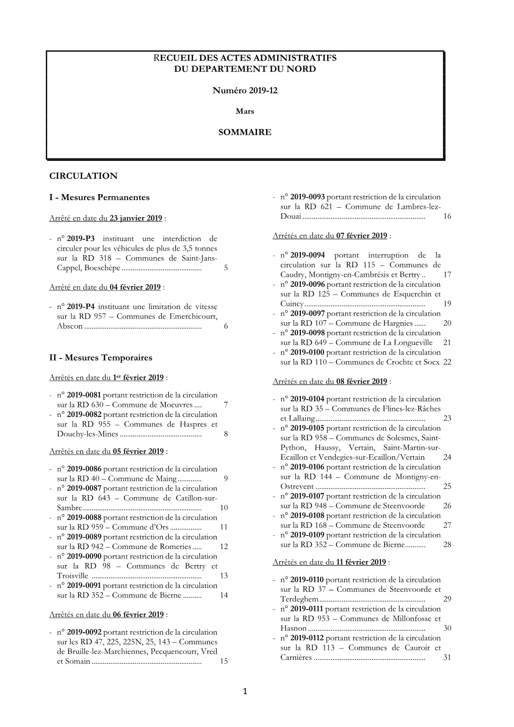 1 Recueil Des Actes Administratifs Du