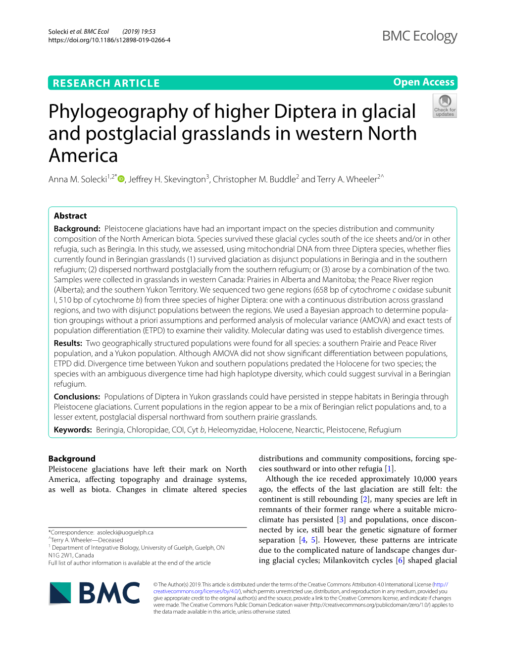 Phylogeography of Higher Diptera in Glacial and Postglacial Grasslands in Western North America Anna M