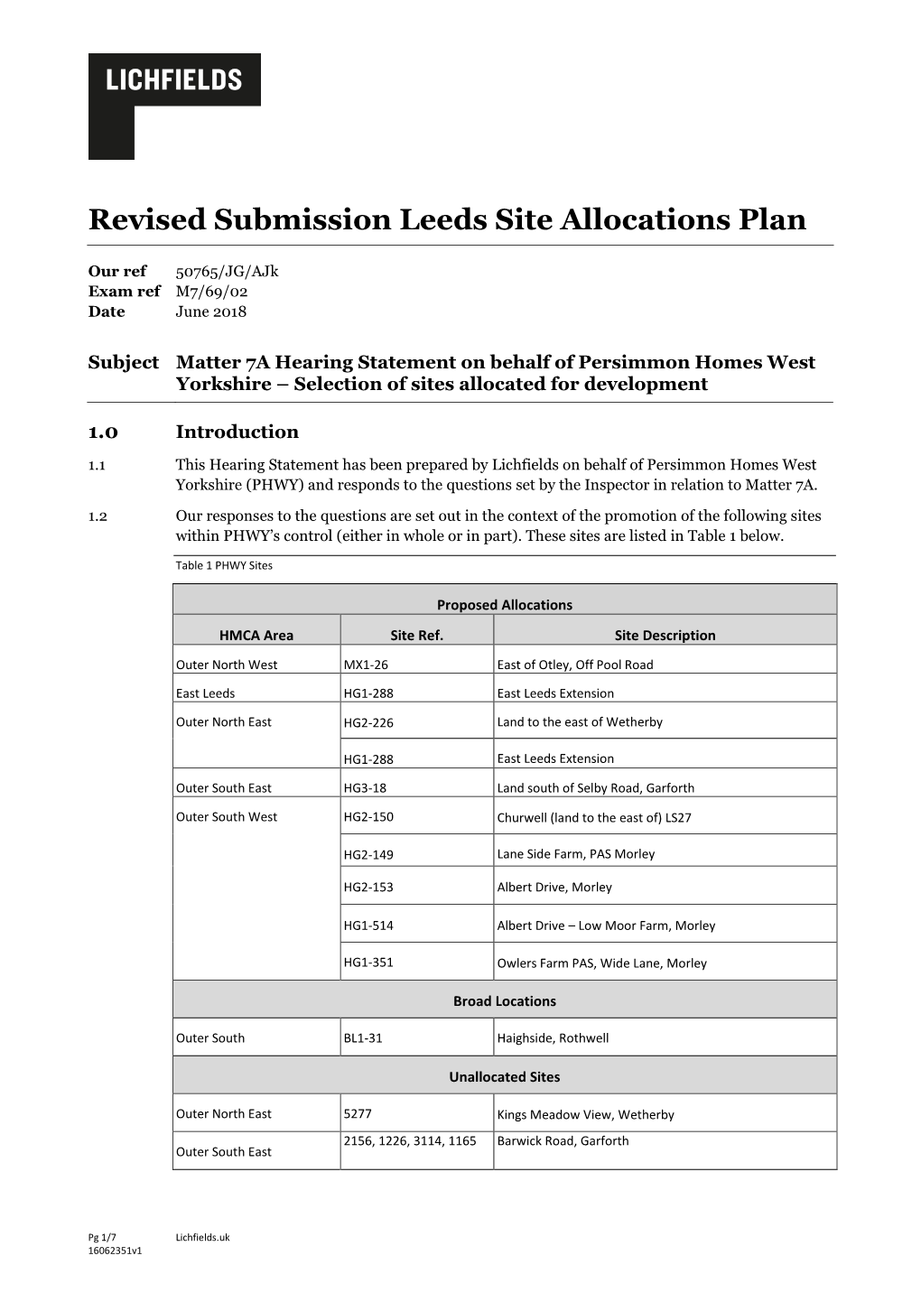 Revised Submission Leeds Site Allocations Plan