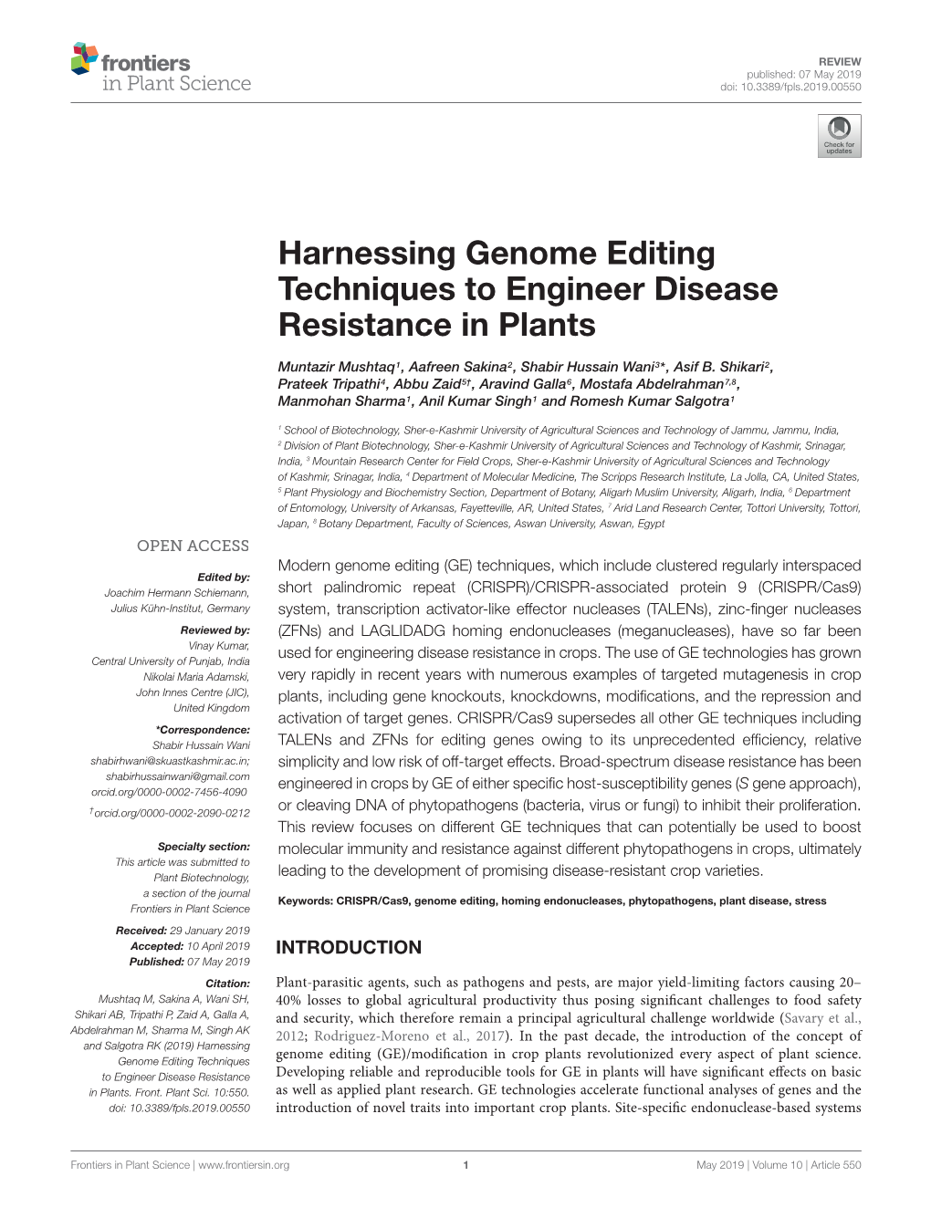 Harnessing Genome Editing Techniques to Engineer Disease Resistance in Plants