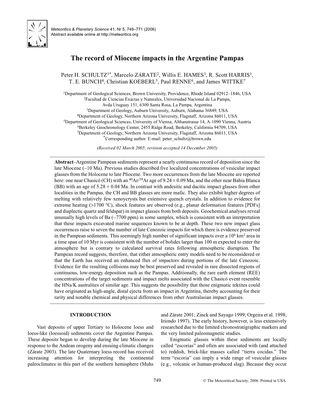 The Record of Miocene Impacts in the Argentine Pampas