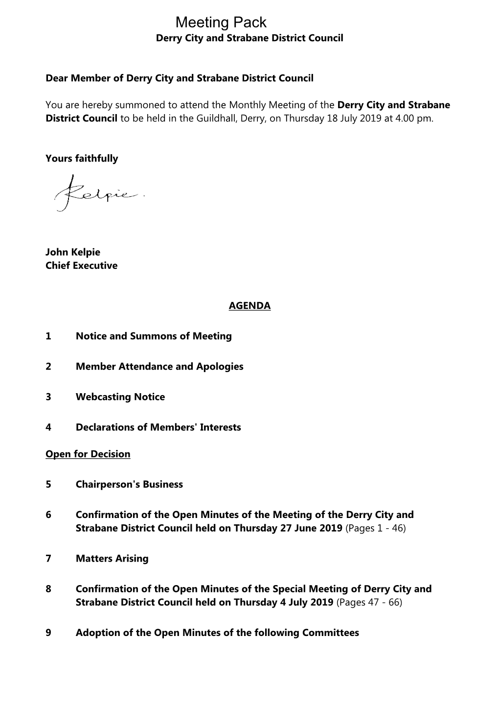 Agenda Document for Derry City and Strabane District Council (Open)