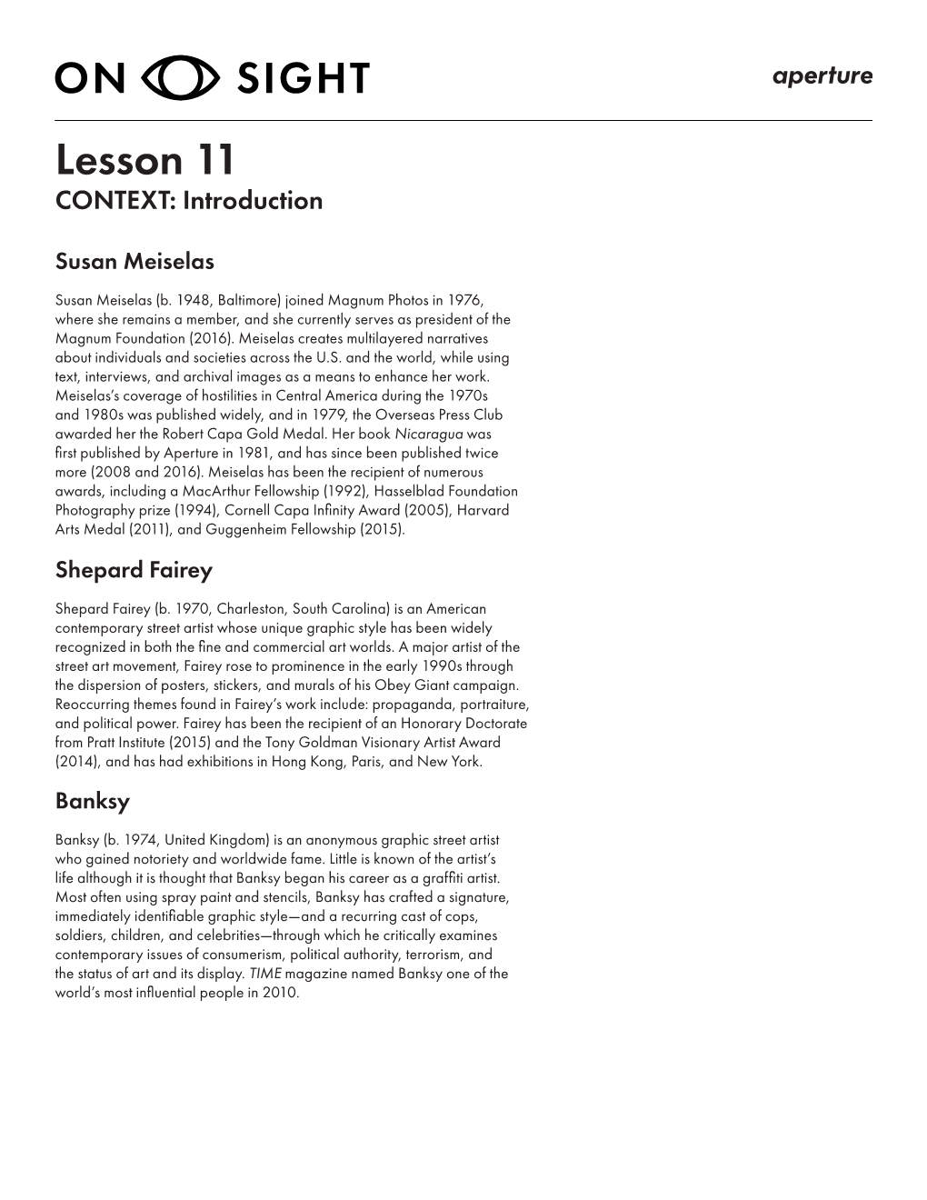 Lesson 11 CONTEXT: Introduction