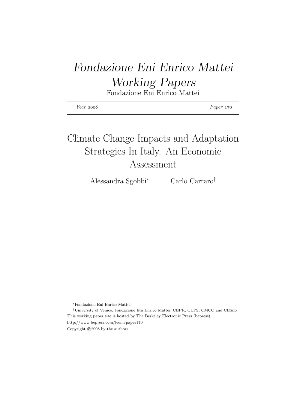 Fondazione Eni Enrico Mattei Working Papers Fondazione Eni Enrico Mattei