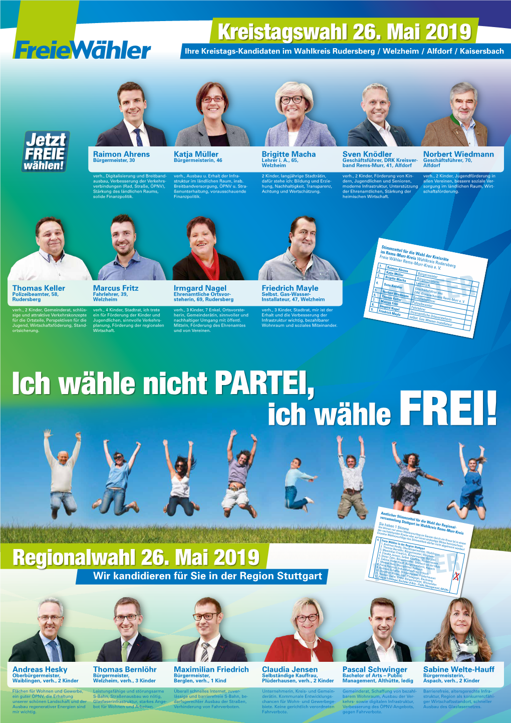 Kreistagswahl 26. Mai 2019 Ihre Kreistags-Kandidaten Im Wahlkreis Rudersberg / Welzheim / Alfdorf / Kaisersbach