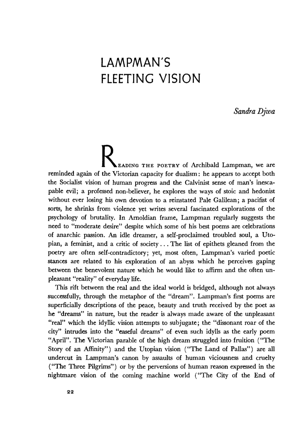 Lampman's Fleeting Vision