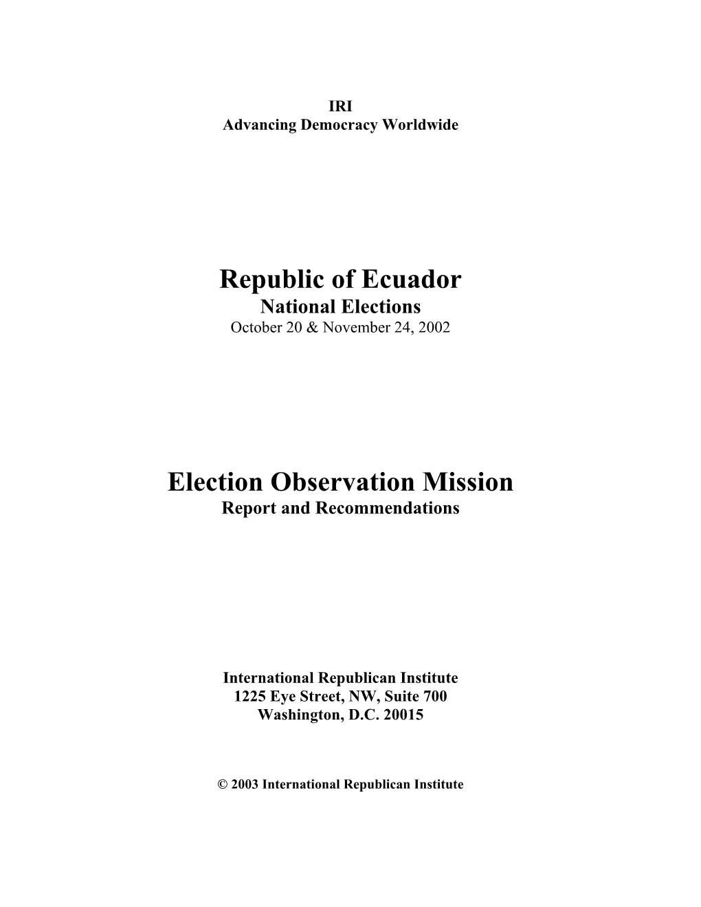 Ecuador's 2002 Presidential Elections