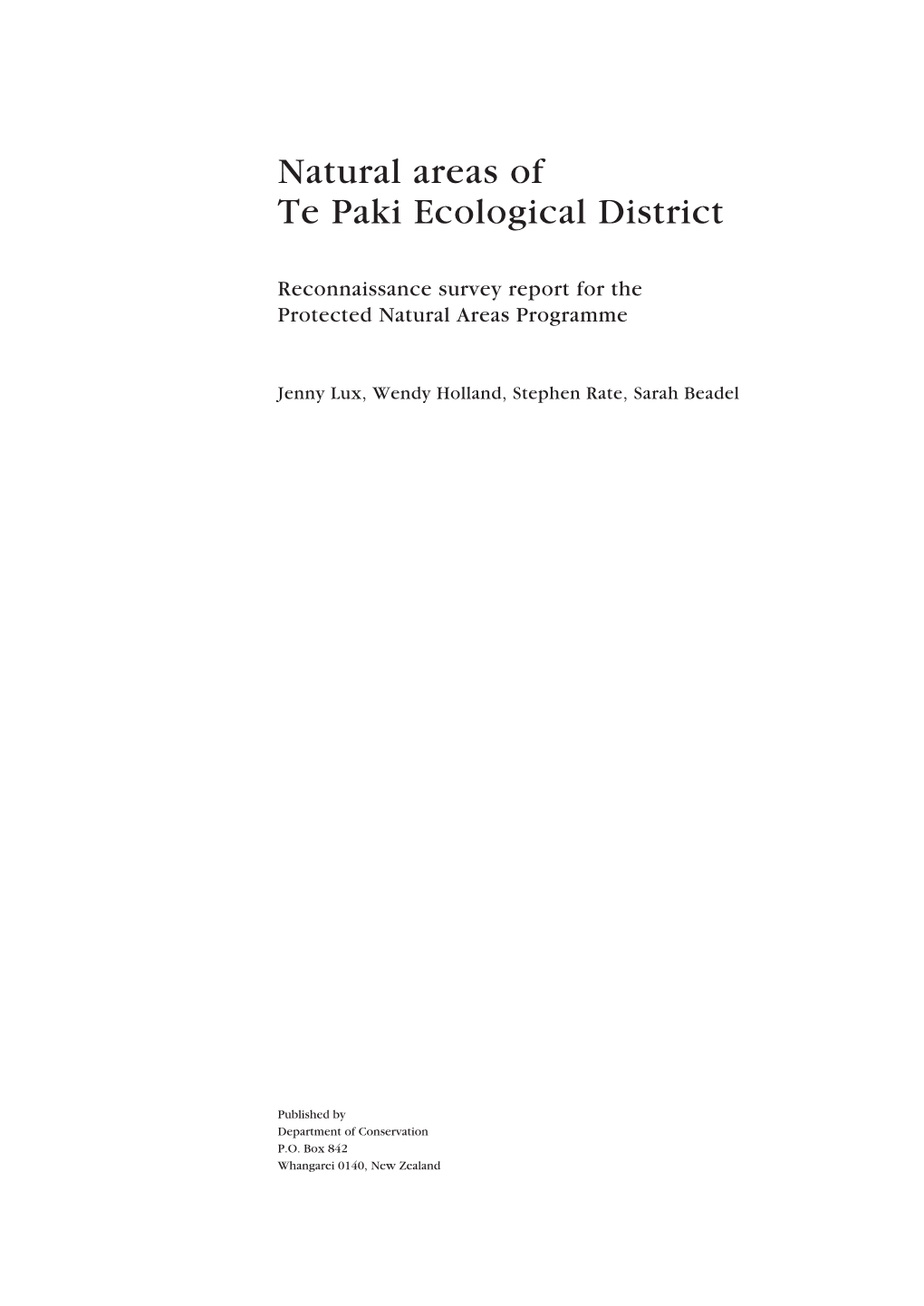 Natural Areas of Te Paki Ecological District