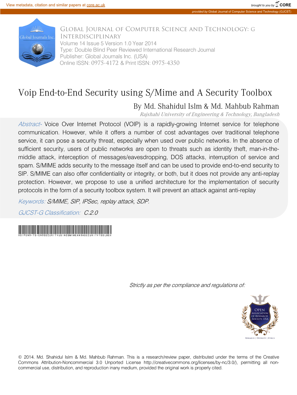 Voip End-To-End Security Using S/Mime and a Security Toolbox by Md