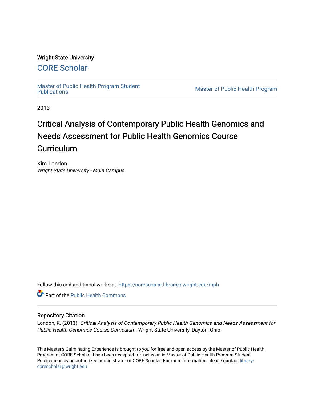 Critical Analysis of Contemporary Public Health Genomics and Needs Assessment for Public Health Genomics Course Curriculum