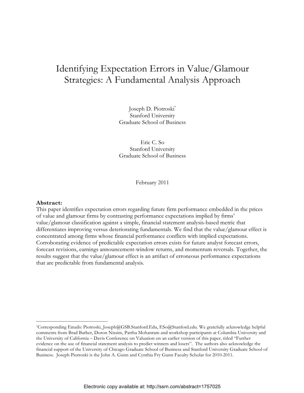 Identifying Expectation Errors in Value/Glamour Strategies: a Fundamental Analysis Approach